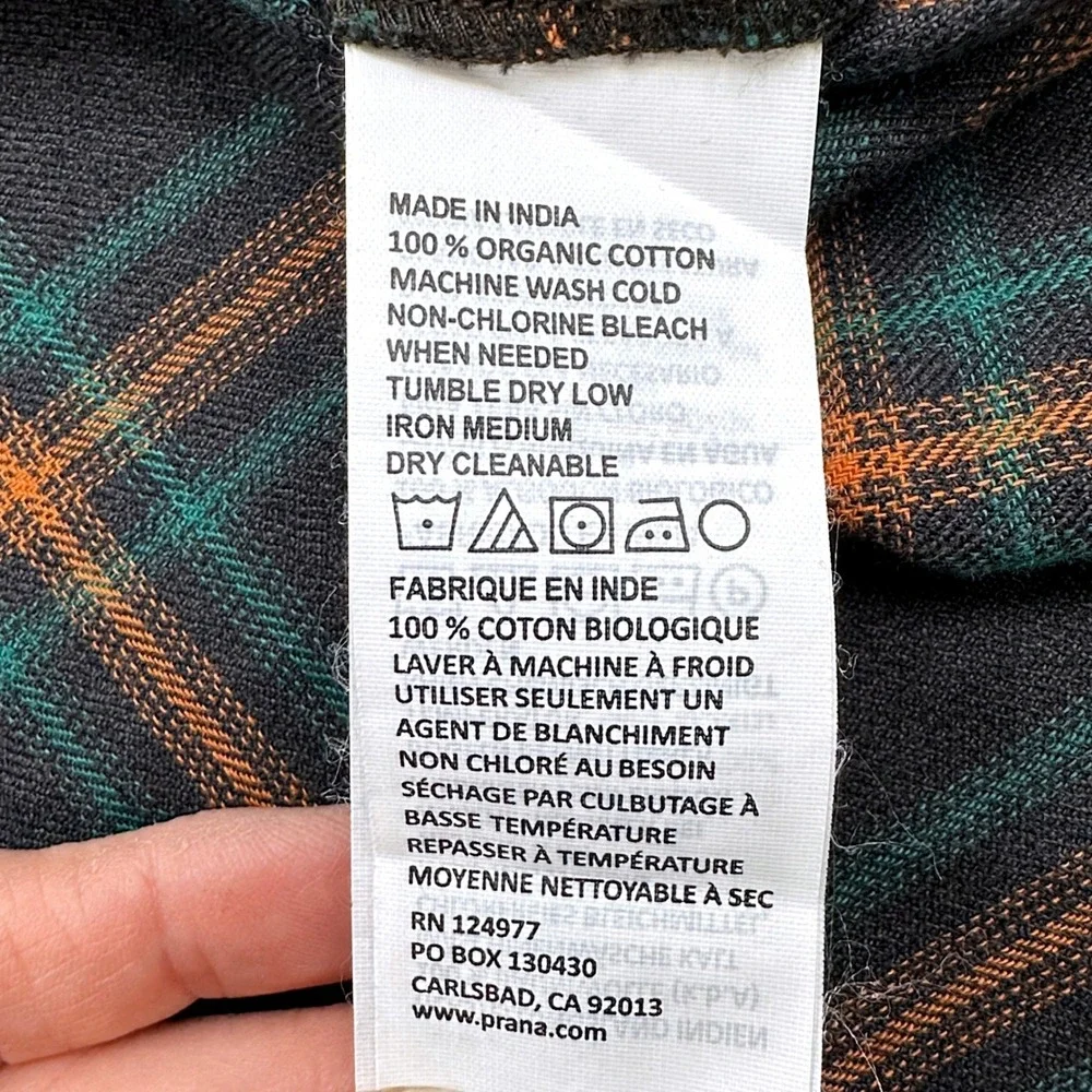 prAna Loop To Pines Dress Womens XS Dark Iron Plaid Organic Cotton 1962981 NEW